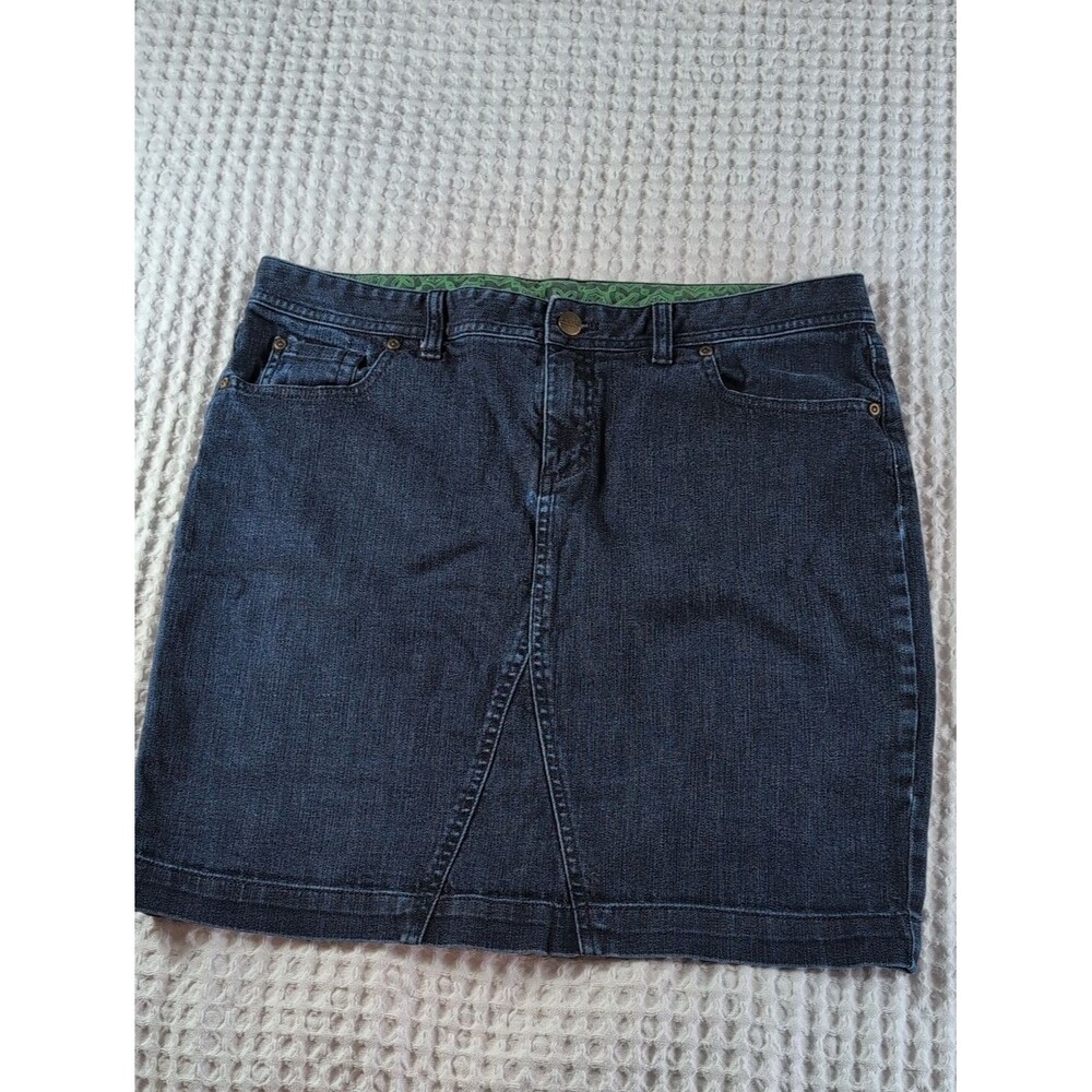 L.L. Bean Vintage Dark Blue Denim Mini Skirt with Subtle Front Vent Size 12